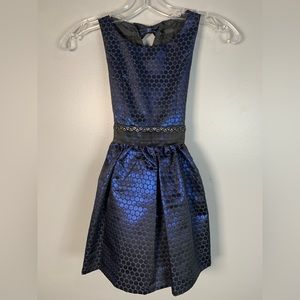 Bonnie Jean black with blue metallic all over dot dress. Size 6
